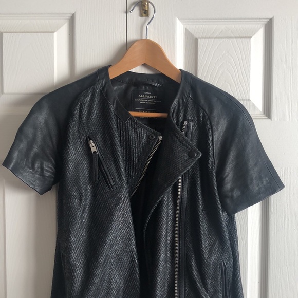 All Saints Genuine Leather Reptile Quad Biker Jacket - Picture 5 of 12